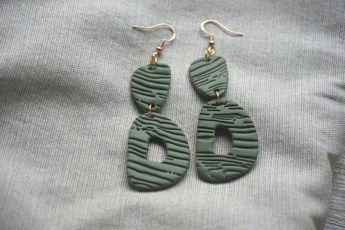 Forest green wood patterned earrings