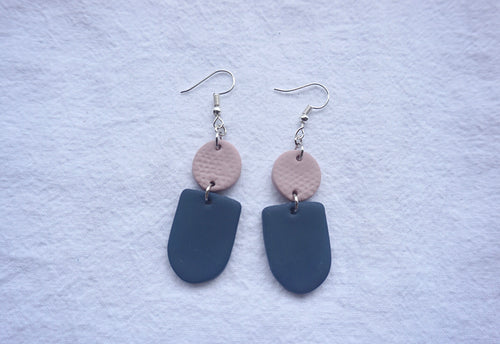 Pale pink and dark blue geometric earrings