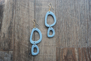 Blue geometric patterned clay earrings