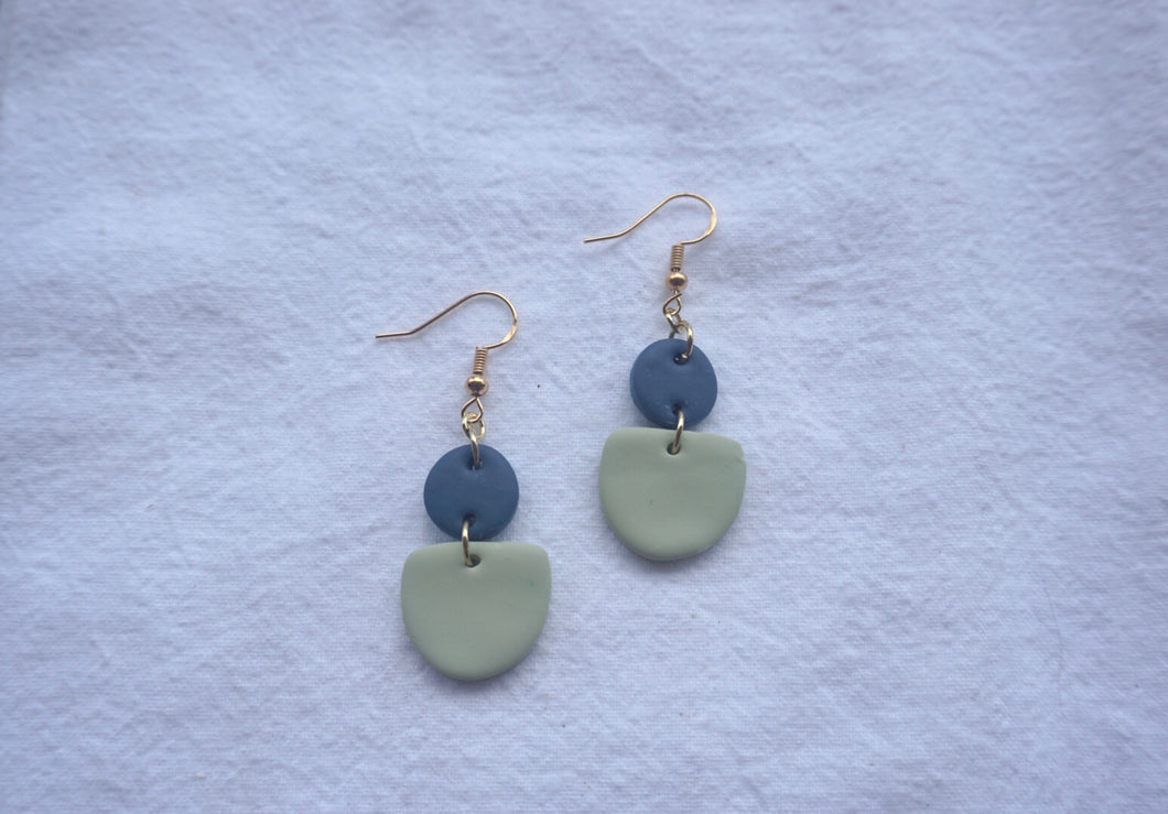 Deep blue and light green small geometric earrings