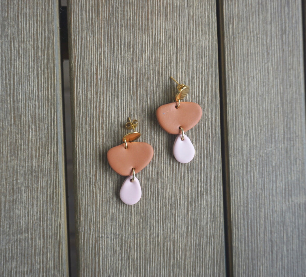 Burnt orange and pale pink geometric earrings