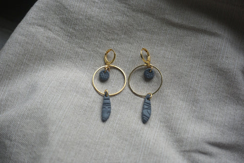 Slate blue textured huggie dangles