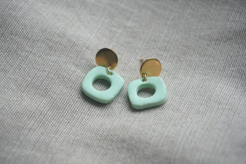 Sea-foam cutout square earrings
