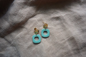 Small teal square earrings