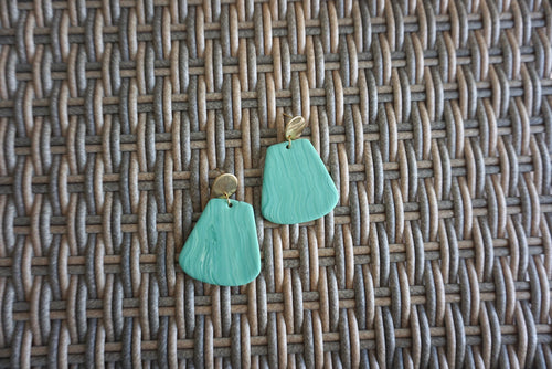 Sea foam green and teal bell earrings