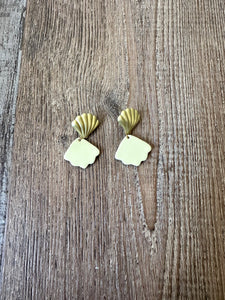 Pale chartreuse shell earrings