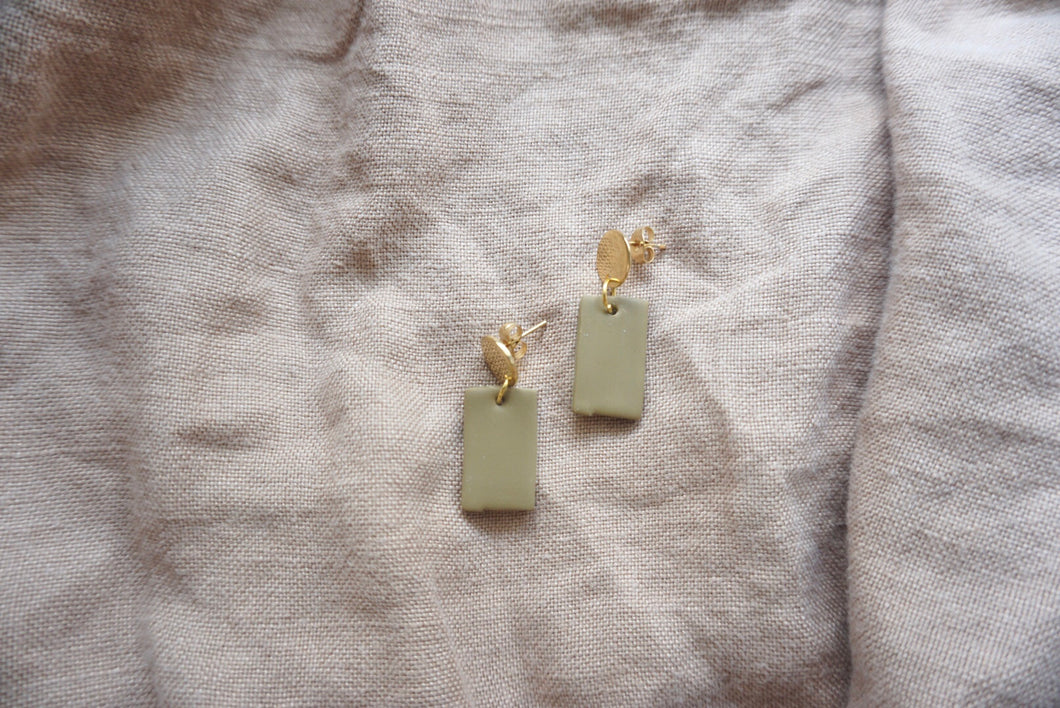Olive green rectangle earrings