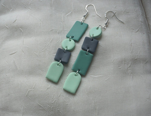 Blue and green geometric earrings