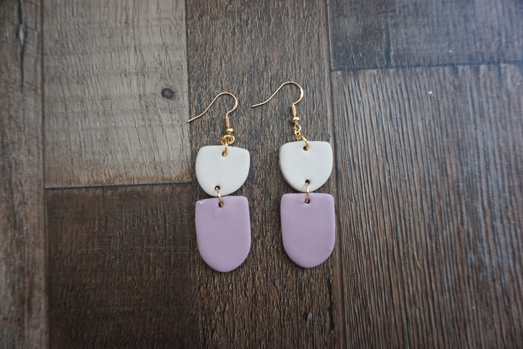 Lilac and light pink stacked geometric earrings