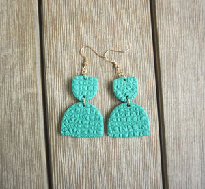 Turquoise geometric cross-stitch earrings