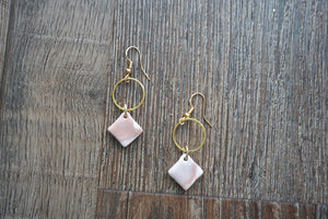 Light mauve/white clay square earrings