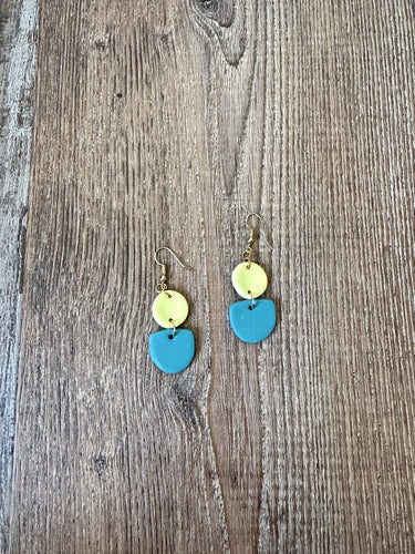 Lime green and maya blue geometric earrings