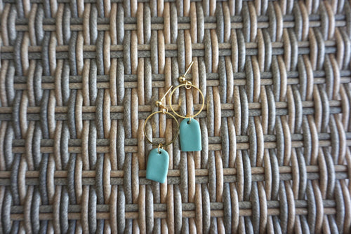 Teal green semi-oval earrings