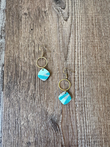 Blue multicolored square earrings