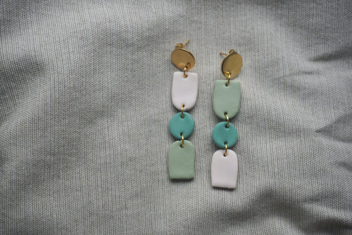 Pink, green, and blue opposite geometric earrings