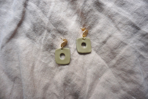 Medium olive green square earrings