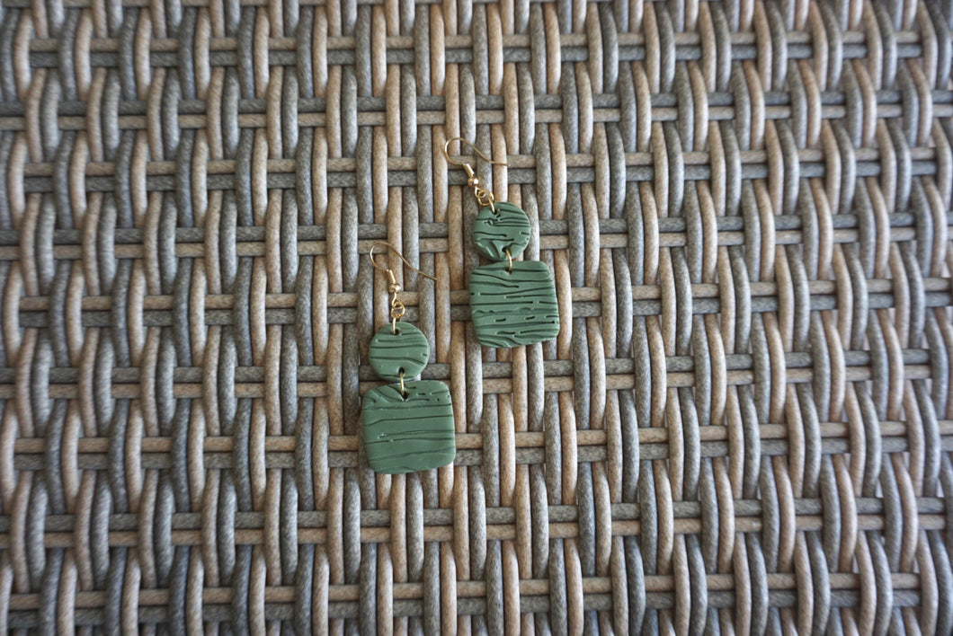 Forest green geometric wood print earrings