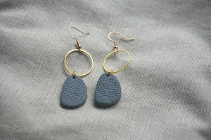 Slate blue textured oval earrings