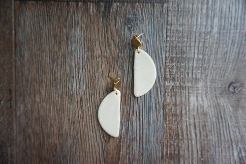 White semi circle earrings
