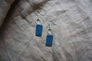 Deep blue rectangle earrings