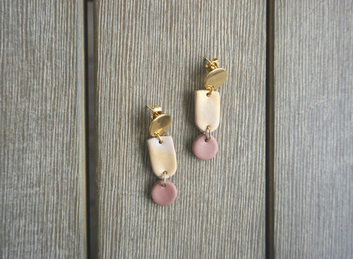 Orange marble and dusty pink geometric earrings