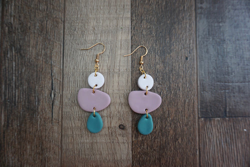 White, purple, and blue geometric shaped dangles