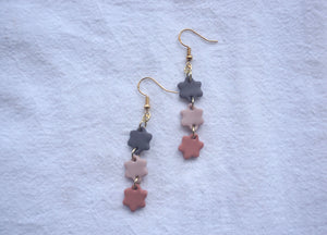 Dark blue, pale pink, rose pink star earrings