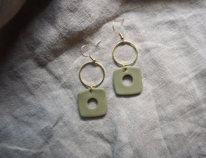 Medium olive green square earrings