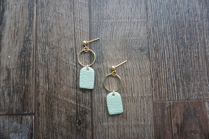 Pistachio green patterned semi oval earrings